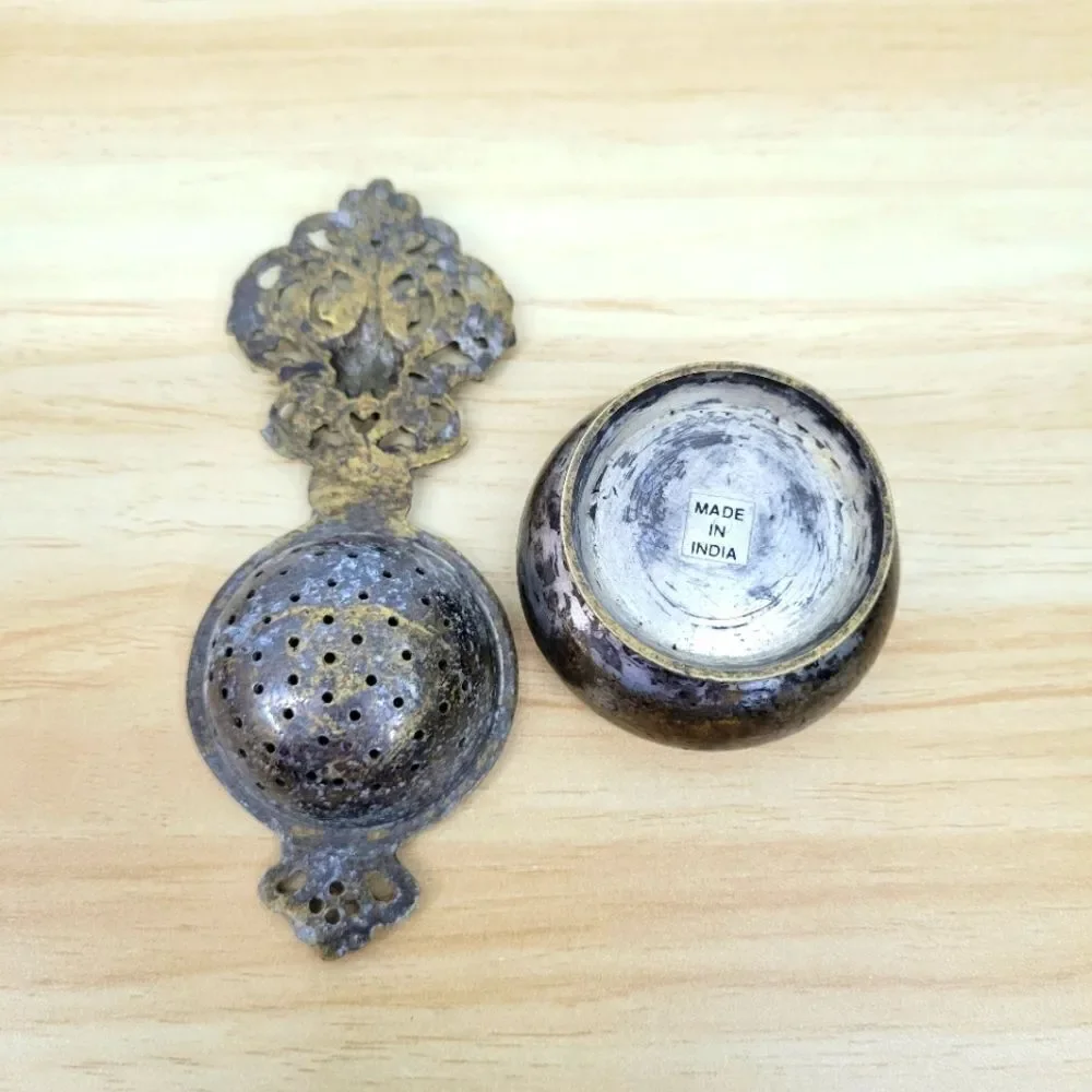 Vintage Brass Tea Strainer Ornate Handle Loose Leaf Infuser – Made in India